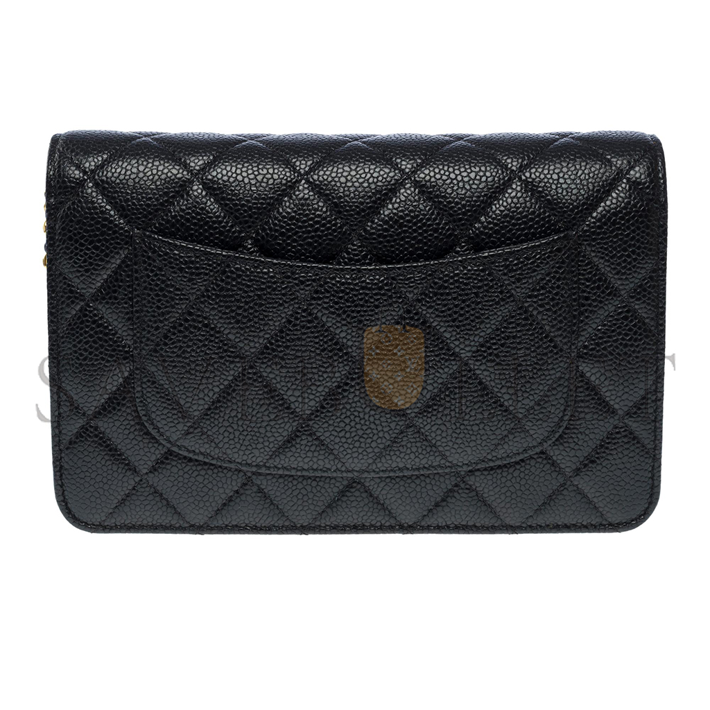 Ch*el wallet on chain bag in black leather as4860 (19*13*4cm)